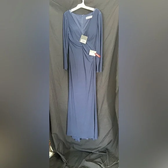 Mac Duggal 26573 NWT Long Sleeve Ruched Jersey V-Neck Gown